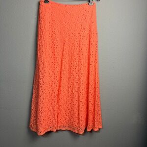 Coral Lace Skirt Lined Elastic Waist Midi‎ Length Lightweight Elegant Women's